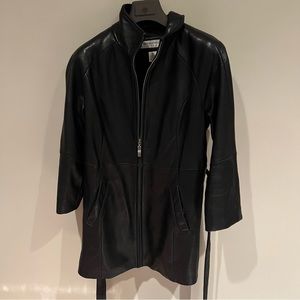 Preston & Young Petites Black Lamb Leather Long Line Chic Jacket Size PM